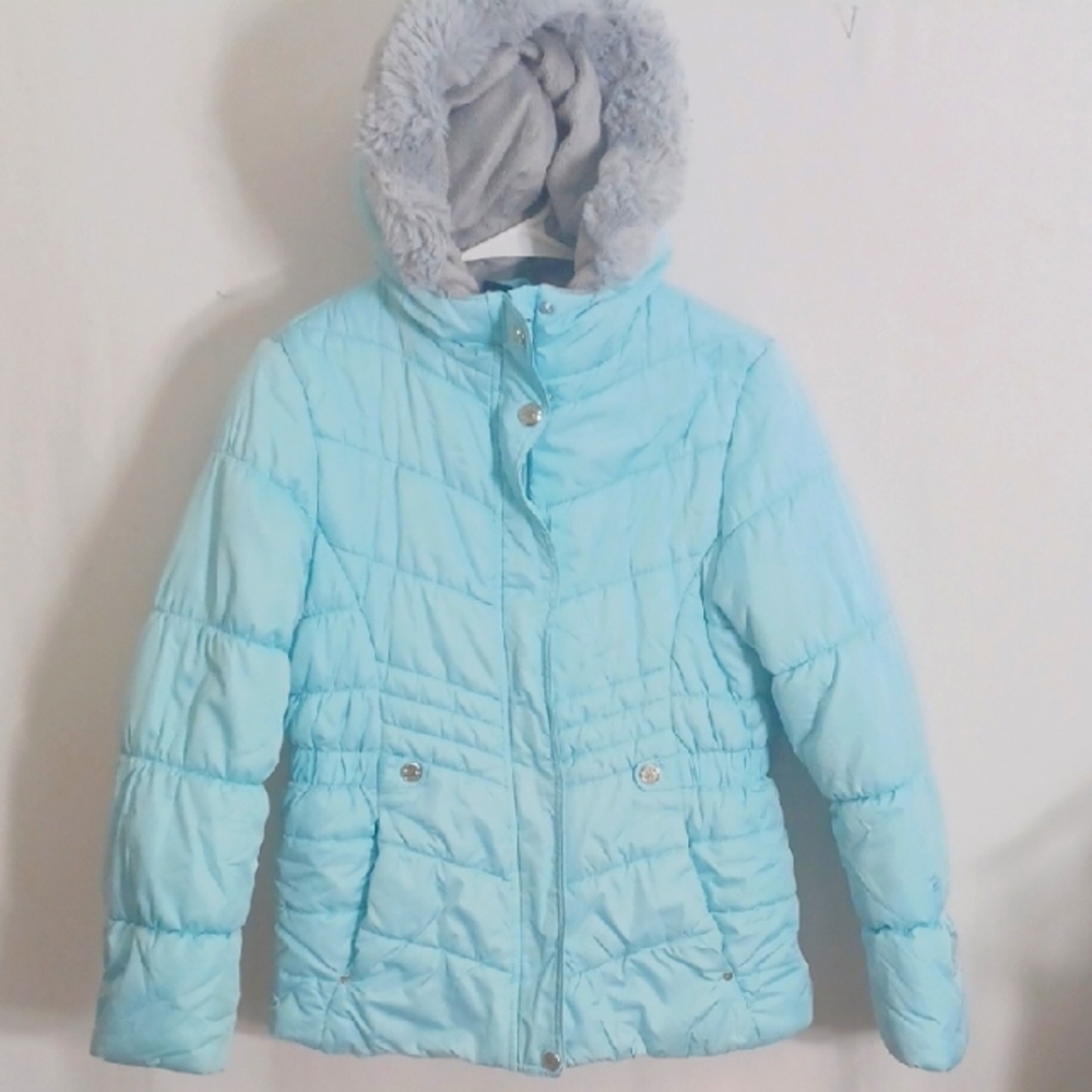 ZeroXposur Sky Blue Kids Puffer Jacket with Fleece Hood Size 14/16